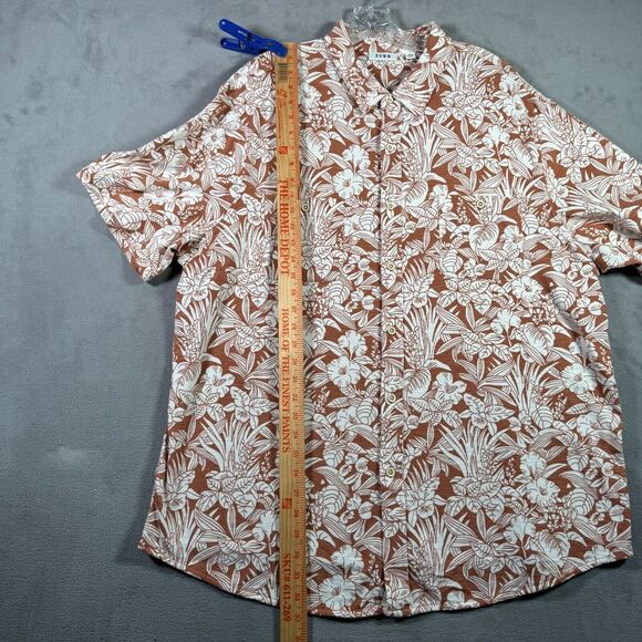 ROWM Shirt Mens 2XB Brown White Tropical Floral Print Short Sleeve Button NWOT - Picture 5 of 9